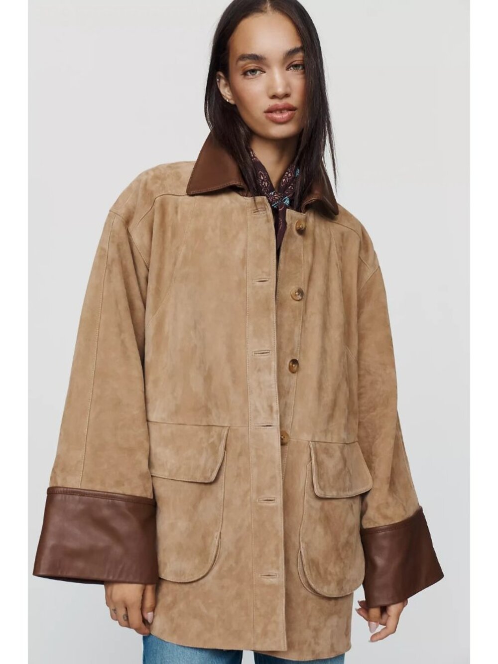 Pilcro Adelaide Suede Barn Jacket Beige Brown 3X
